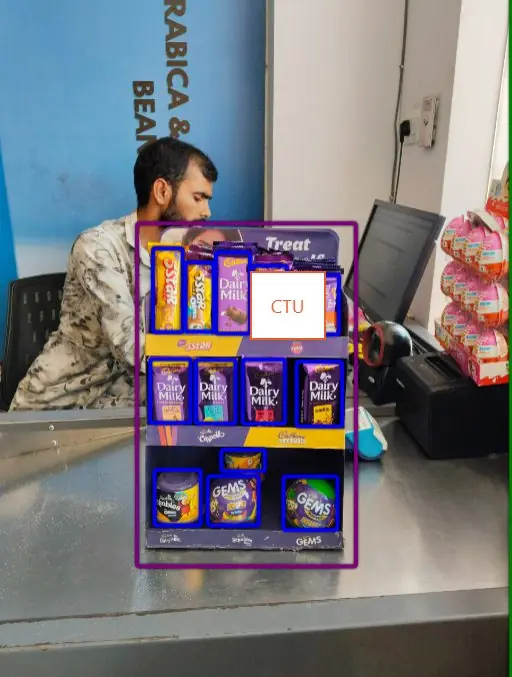 Exhibición cerca de las cajas identificada por la IA